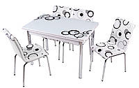 Раскладной стол обеденный кухонный комплект стол и стулья 3D 3д "Круги черные" стекло 70*110 Лотос-М Mobilgen
