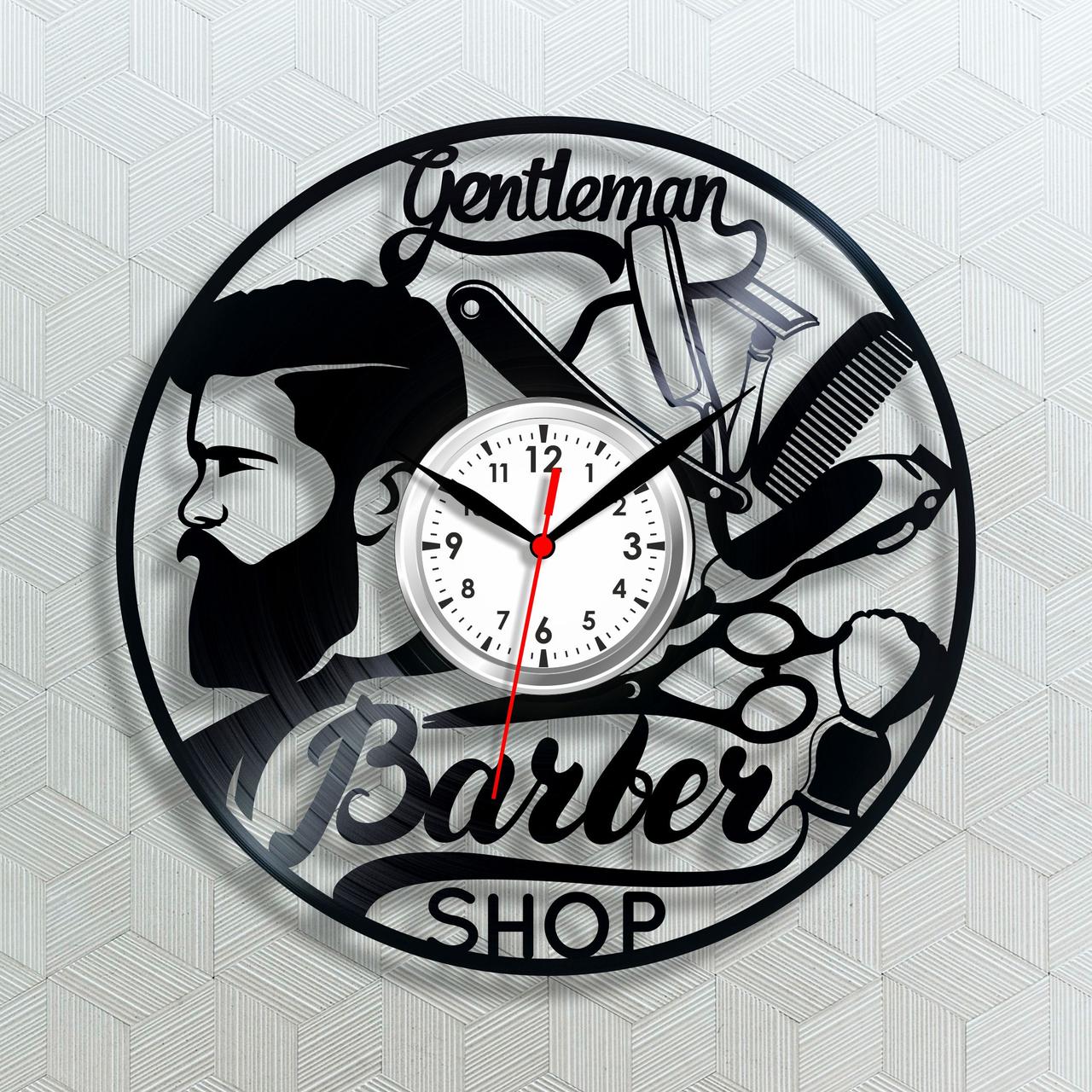 Годинник із вінілу Barber Shop Барбершоп годинник Годинник на стіну Годинники в салон Декор салонів Чоловічі Стрижки та Брит'я