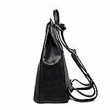 Рюкзак міський жіночий шкіряний з клапаном (чорний), фото 6
