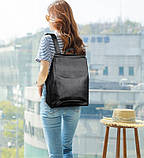 Рюкзак міський жіночий шкіряний з клапаном (чорний), фото 4