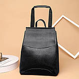 Рюкзак міський жіночий шкіряний з клапаном (чорний), фото 2