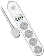 Фільтр-подовжувач мережевий ColorWay 2м 4 розетки 4 USB white (CW-CHE44W)