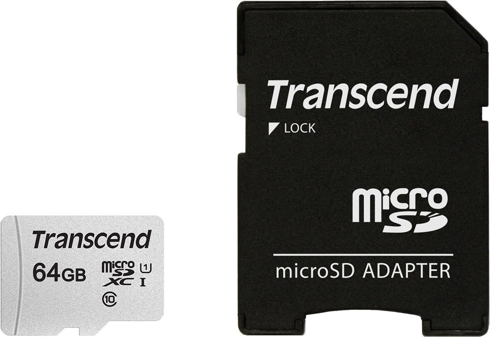 Картка пам'яті MicroSDXC 64 GB Transcend 300S class 10 UHS-I + adapter SD (TS64GUSD300S-A), фото 1