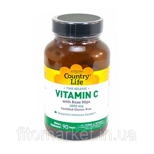 Вітамін C і шипшина таблетки 1000 мг №90 ТМ Кантрі Лайф / Country Life