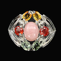 Кольцо серебряное с розовым Опалом и цветными Сапфирами