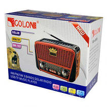 Радіоприймач Golon RX-456 Solar c Ліхтариком і Сонячною Панеллю MP3 USB FM SD, фото 3