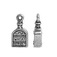 3D Подвеска Бутылка, Цинковый сплав, Античное серебро, С надписью, С узором, " Whisky " Резные, 18 мм x 9 мм