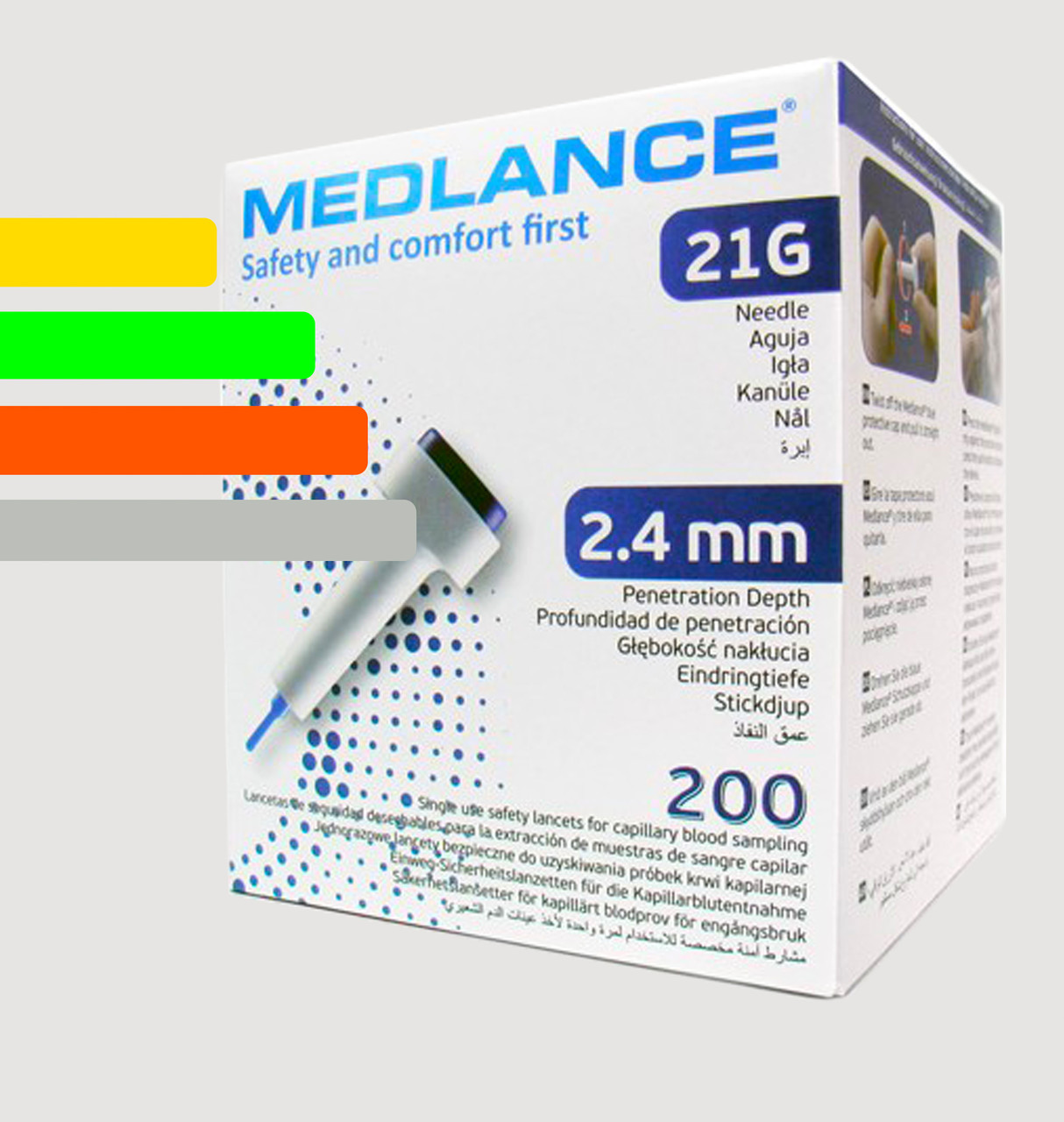 Ланцети MEDLANCE з кнопкою, голка 21G, глибина проникнення 2,4 мм