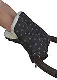 Рукавички-муфта для рук на коляску DavLu Сніжинки/овчина на чорному, фото 2