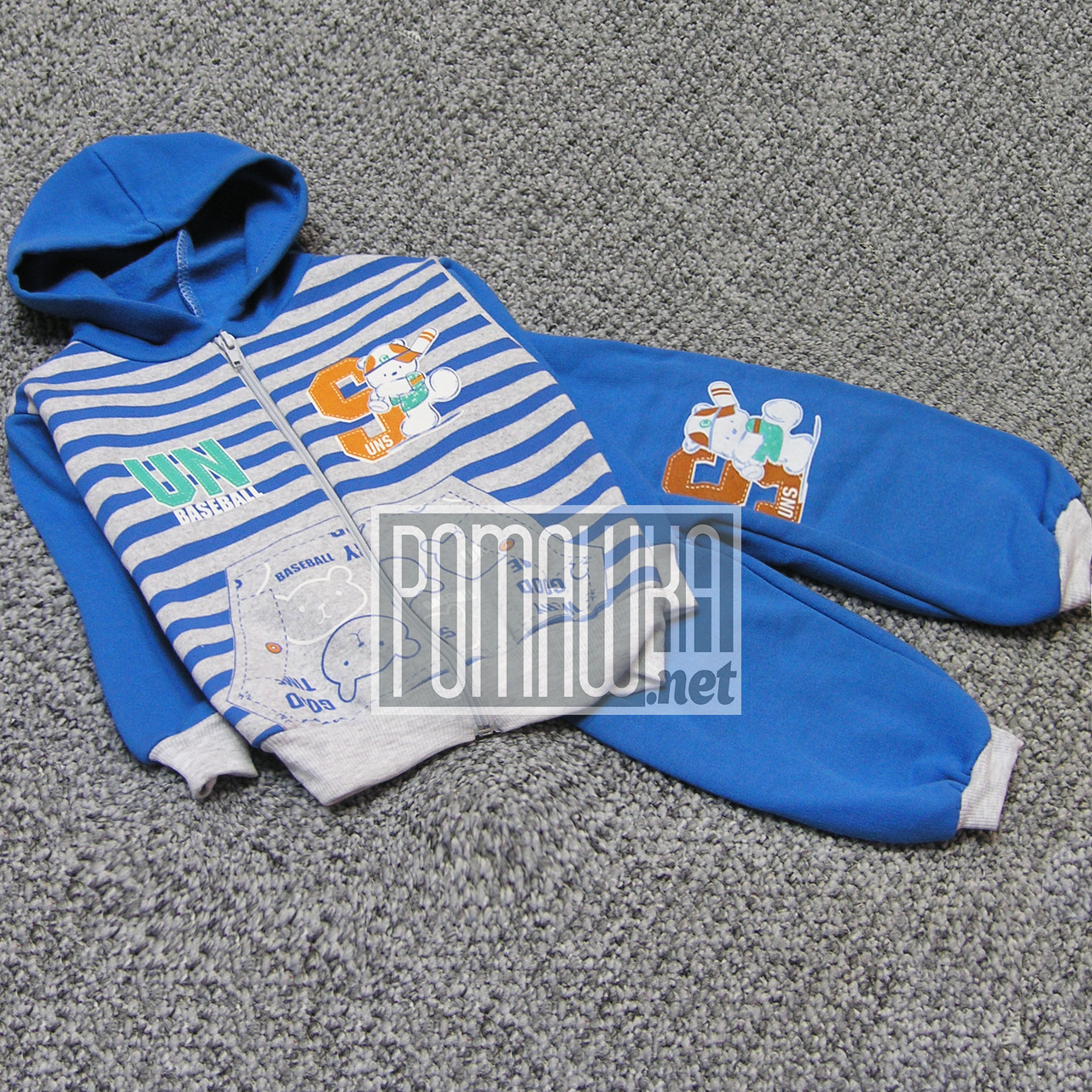 Теплий флісовий 80 7-9 міс дитячий спортивний костюм на хлопчика дітей з начосом на флісі ФУТЕР 4851 Синій