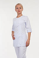 Ультра белый костюм медика с молнией на бок размер 40-56