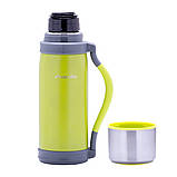 Термос з нержавіючої сталі Kamille KM-2015 Салатовий 1200мл Термос з чашкою Термос для гарячих напоїв, фото 4
