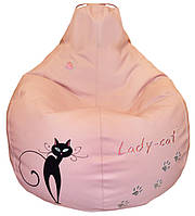 Бескаркасное кресло-груша мешок sportkreslo Кошка экокожа размер L 95*115см розовый