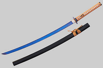 Самурайська катана сувенірна, синій клинок з дамасковыми візерунками. Подарунок для справжнього чоловіка.