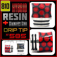 №585 Drip Tip 810 Red / Black. HYBRID - Resin+SS. Дрип тип гибридный сталь + смола.