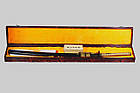 Самурайська катана сувенірна, чорний клинок з дамасковыми візерунками в дерев'яній коробці + тканинний чохол, фото 4