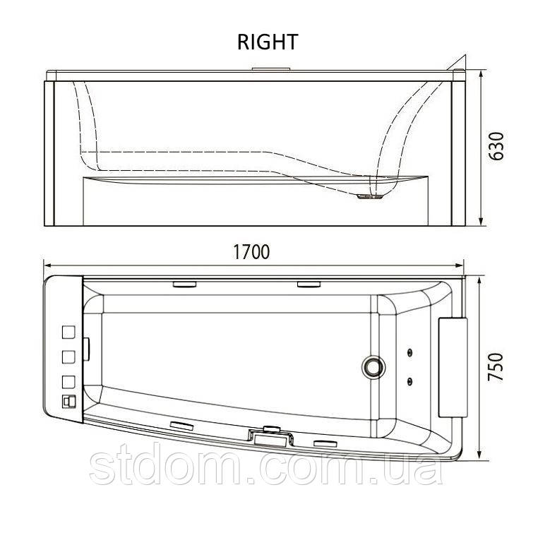 Гидромассажная ванна 170x75 см Volle 12-88-102 R правосторонняя - фото 3 - id-p39512943