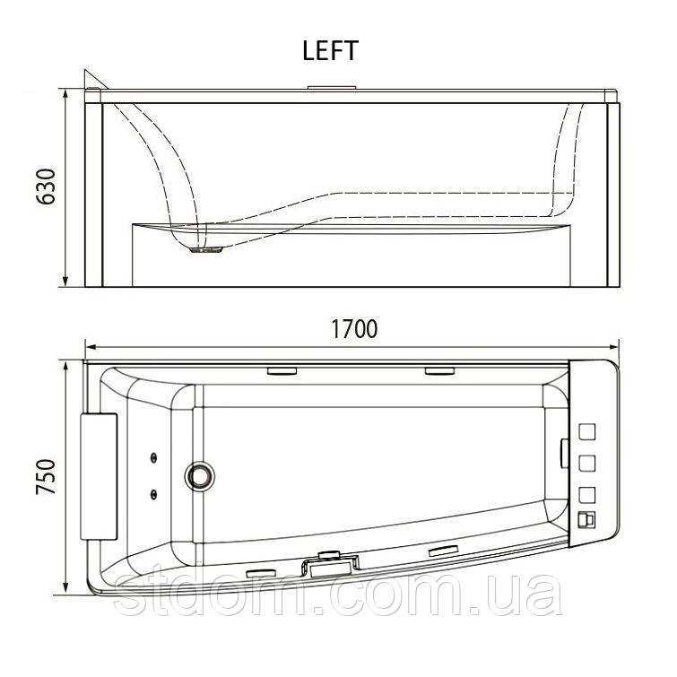 Гидромассажная ванна 170x75 см Volle 12-88-102 L левосторонняя - фото 3 - id-p39512996