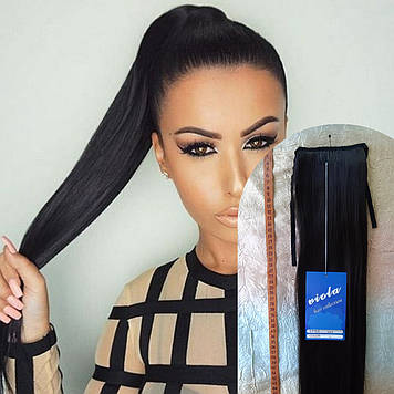 Хвіст прямий на ленті термоволосся чорна кава SILK-2