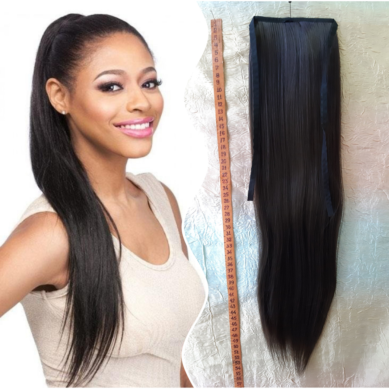 Хвост прямой на ленте термоволос темно-шоколадный SILK-4, фото 1