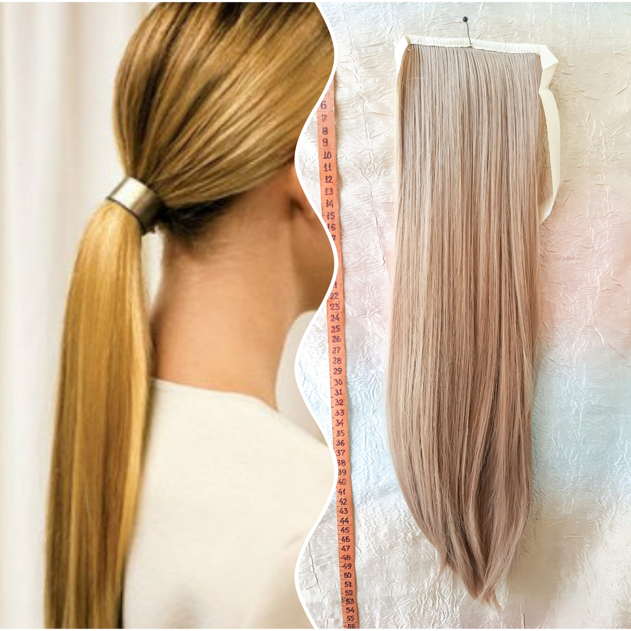 Хвіст прямий на стрічці термоволос пшеничний SILK-24В, фото 1