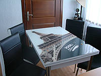 Раскладной стол обеденный кухонный комплект стол и стулья рисунок 3д "Париж башня" ДСП стекло 70*110 Лотос-М