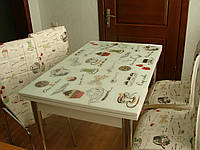 Раскладной стол обеденный кухонный комплект стол и стулья 3D 3д "Чайнички" стекло 70*110 Лотос-М Mobilgen