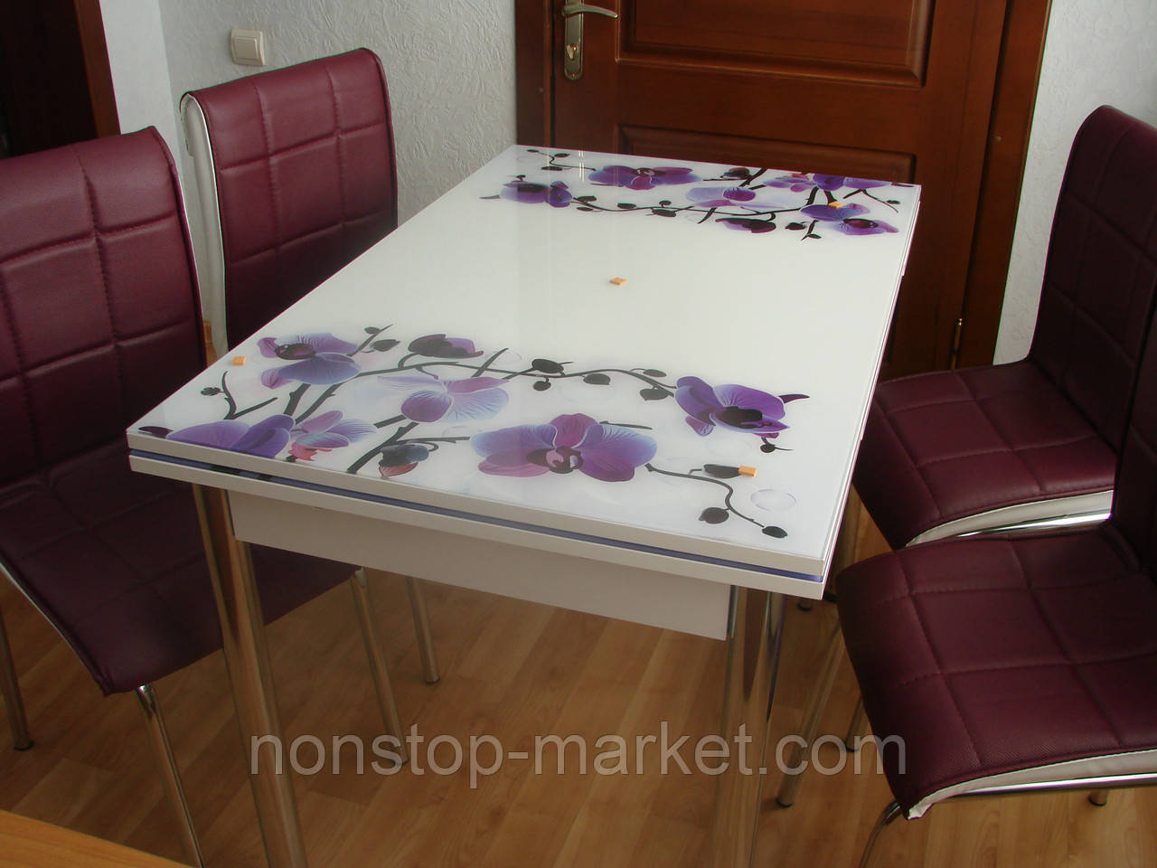 Розкладний стіл обідній кухонний комплект стіл і стільці 3D малюнок 3д "Орхідеї" ДСП скло 70*110 Лотос-М - фото 1 - id-p630580151