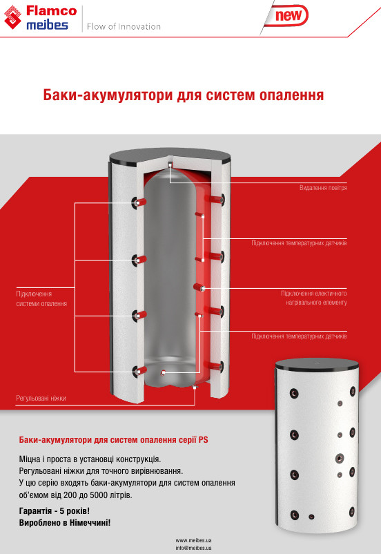 Тепловой аккумулятор (Буферная емкость) для систем отопления с изоляцией PS 200 Flamco(Германия) - фото 3 - id-p586686215