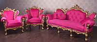 Комплект мягкой мебели в стиле Барокко "Изабелла", диван и два кресла из натурального дерева