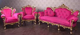 Комплект м'яких меблів у стилі Бароко "Ізабелла", диван і два крісла з натурального дерева