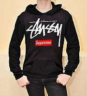 Худі з принтом stussy supreme | стильна чорна толстовка