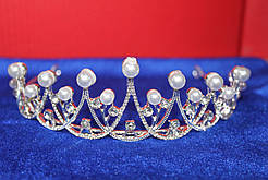 3 Ажурна срібна велика корона тіара з білими перлинами та білими каменями гірський кришталь для наречених