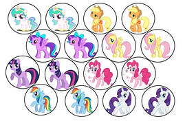 Вафельна картинка на торт "Маленькі Поні / Little Pony" (на аркуші А4)- Поні 16, 16 маленьких элемнтов