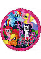 Вафельна картинка на торт "Маленькі Поні / Little Pony" (на аркуші А4)- Поні 1 кругла Happy Birthday, 1 кругла Happy Birthday