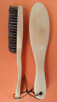 Щітка для взуття овальна з ручкою натуральний кінський ворс 25*5 см