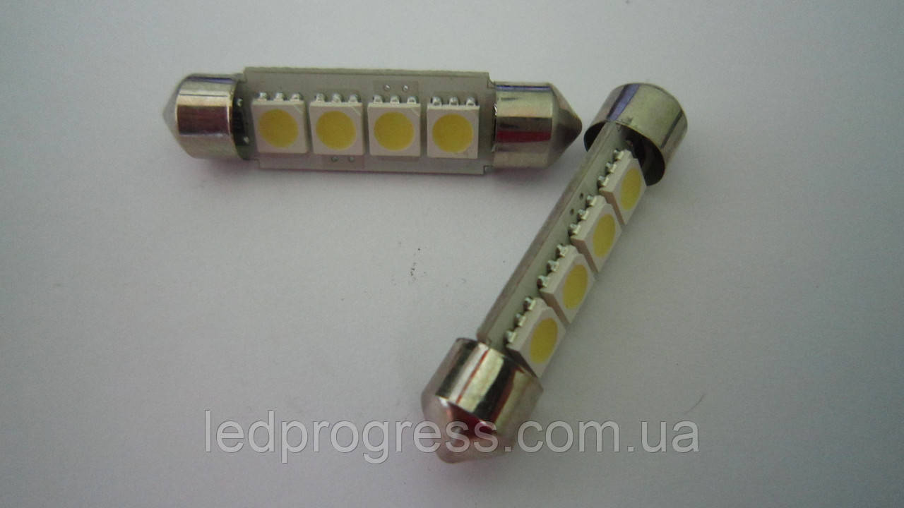 Світлодіод SV8.5-T10*41-4SMD(5050)-12V білий