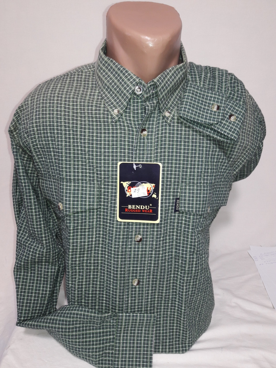 Сорочка чоловіча з довгим рукавом Bendu vd-0029 зелена в клітку класична 100% бавовна 39