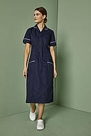 Медичний халат жіночий темно-синій з блакитним кантом — 03401