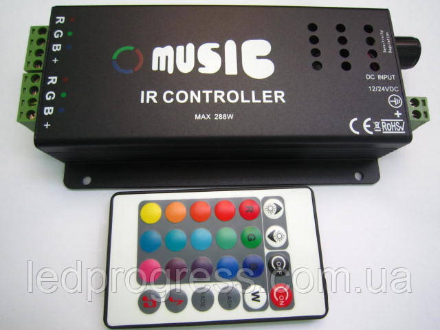 RGB контроллер музыкальный с ИК пультом (24 кнопки) 12/24V; 2A/канал (акустический вход) - фото 1 - id-p114013542