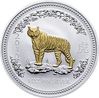 Серебряная монета с позолотой "Год Тигра" Lunar 1 Series - Австралия 1$