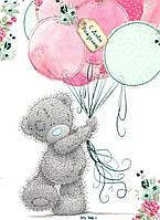 Вафельная картинка на торт "Мишка Тедди" (на листе А4)- Мишка Тедди "С Днем рождения" и шарики, Одна прямоугольная большая