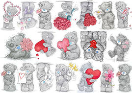 Вафельная картинка на торт "Мишка Тедди" (на листе А4)- Мишка Тедди серый с сердцами и цветами 19, Мишка Тедди серый с сердцами и