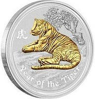 Серебряная монета с позолотой "Год Тигра" Lunar 2 Series - Австралия 1$