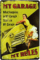 Металлическая табличка / постер "Мой Гараж, Мои Правила / Garage (Yellow)" 20x30см (ms-001016)