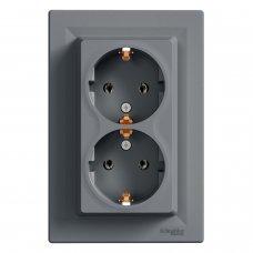 Розетка подвійна з заземленням Schneider Electric Asfora Сталь EPH9900162