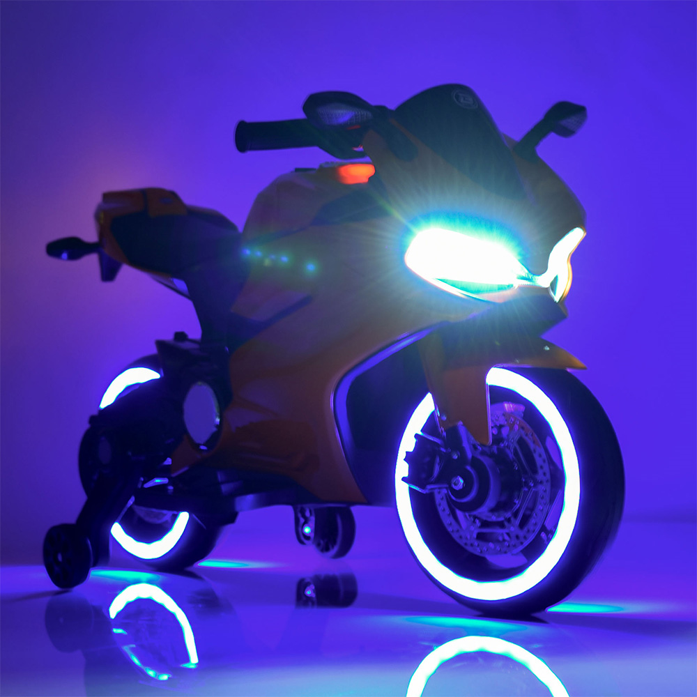 Дитячий електромотоцикл Yamaha, led-підсвітка коліс, педаль, ручка газу, амортизатор задній
