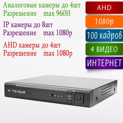 AHD видеорегистратор Tecsar B44-2FHD2P-H трибридный 1080p
