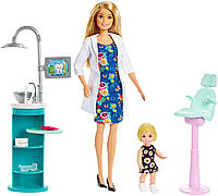 Кукла Барби Стоматолог доктор дантист блондинка Я хочу быть Barbie Careers You can be Dentist Doll FXP16