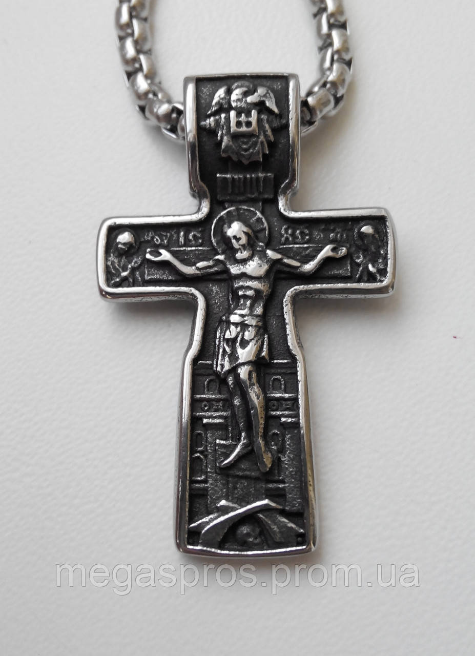 Хрест із розп'яттям Православний двосторонній. 38 мм. Ювелірна сталь. Не окреслює.